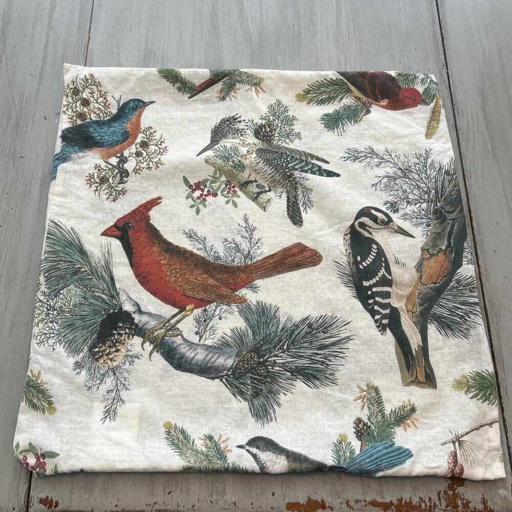 Pottery Barn Holiday Fauna Winter Birds 20x20 Square Euro Sham Cardinal Bluebird